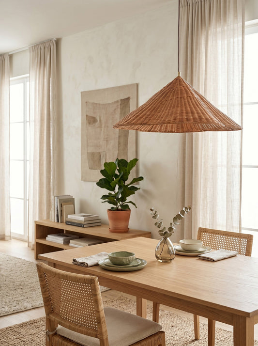 Nephrite Scalloped Rattan Pendant Lamp