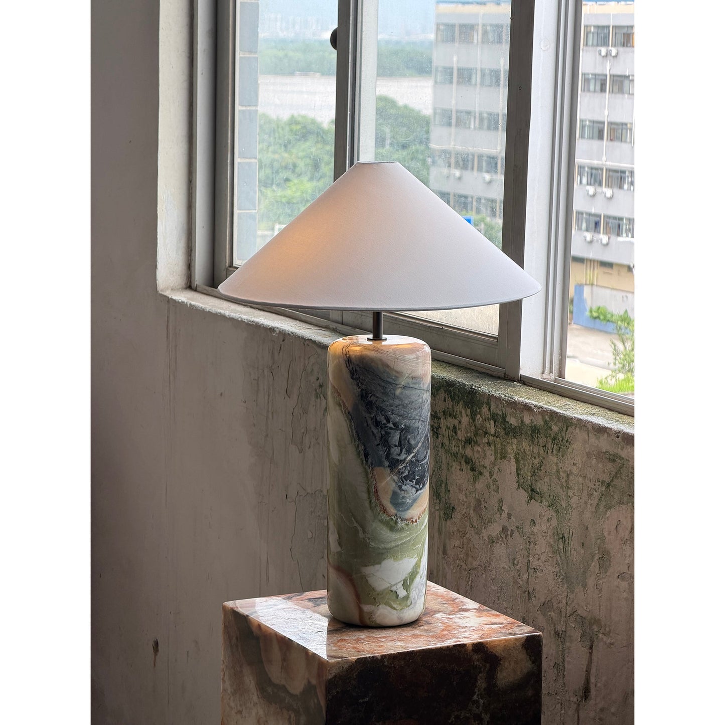 Tall Floral Marble Table Lamp