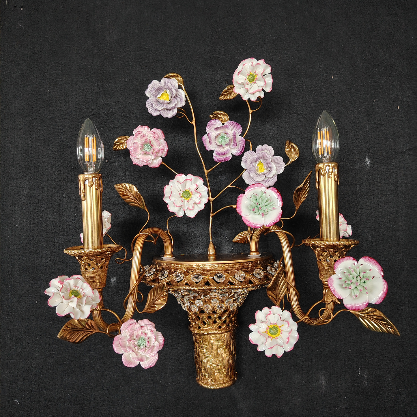 Tole Ceramic Flower Wall Lamp