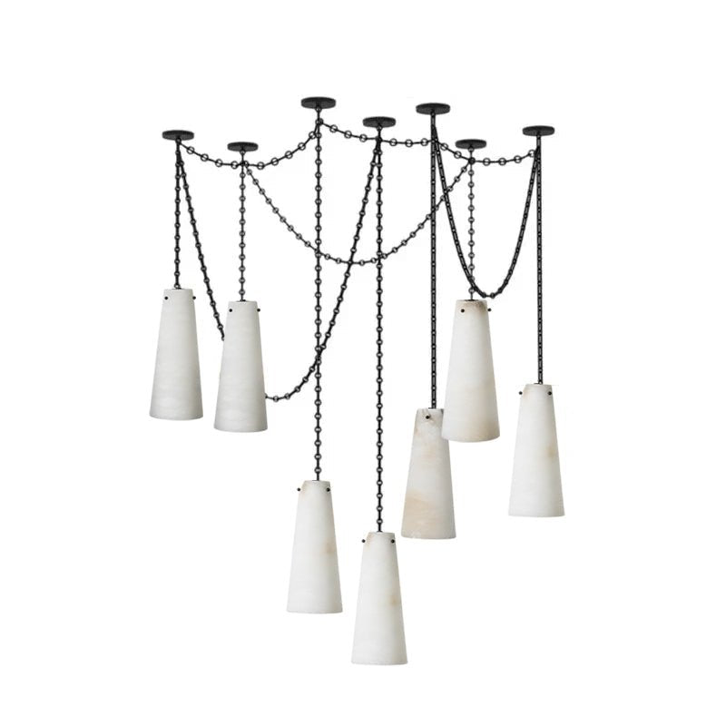 Industrial Cascade Chain Alabaster Chandelier