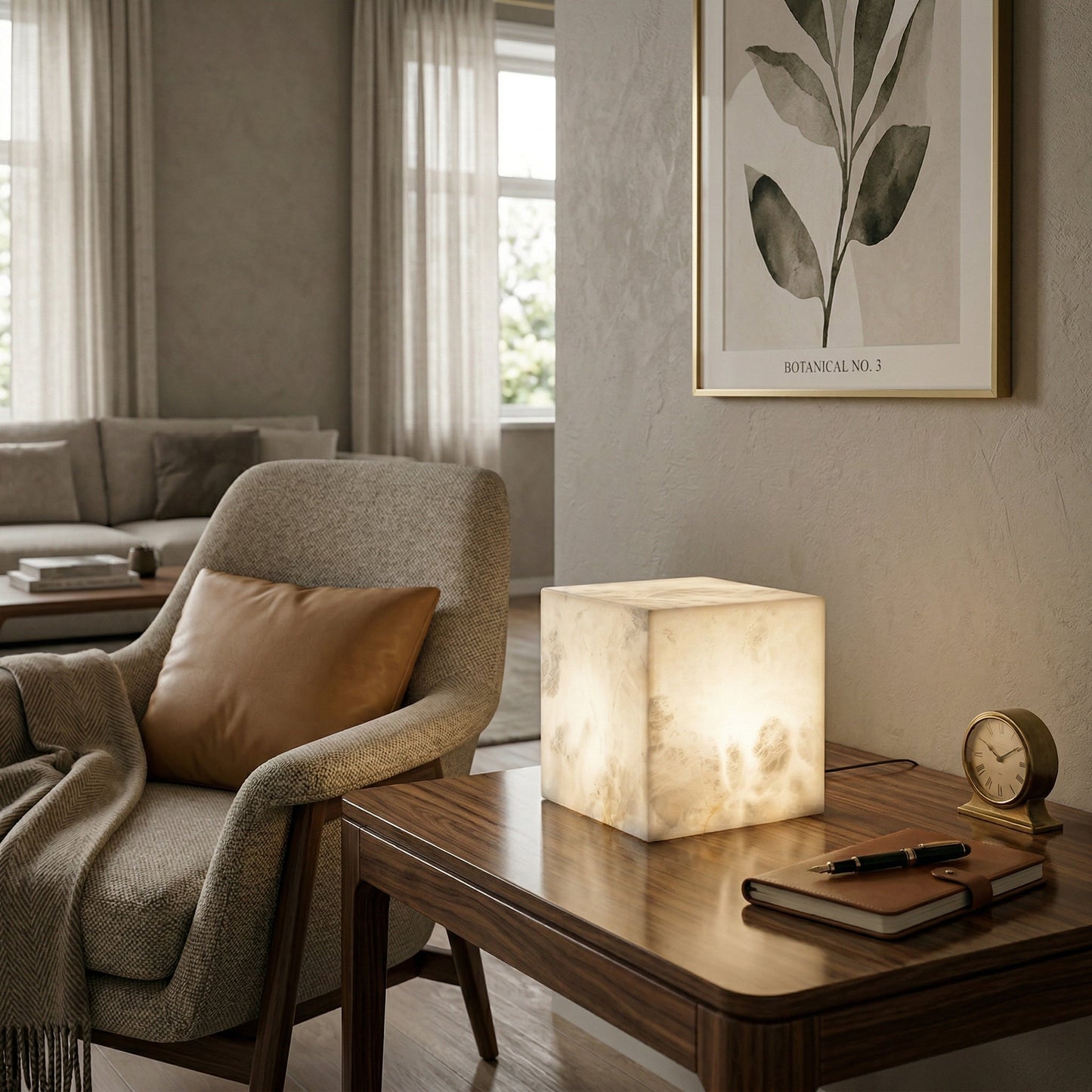 Alabaster Cubic Table Lamp