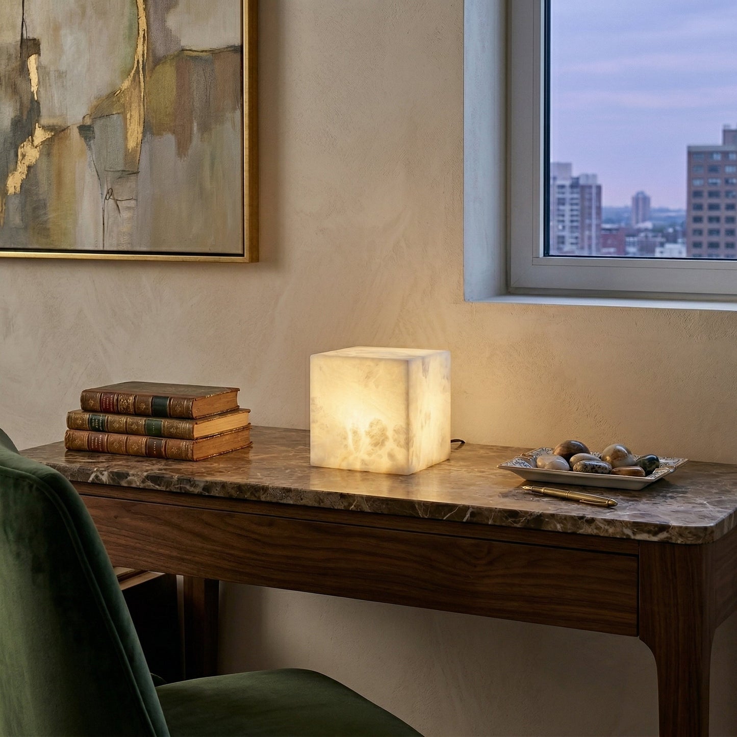 Alabaster Cubic Table Lamp