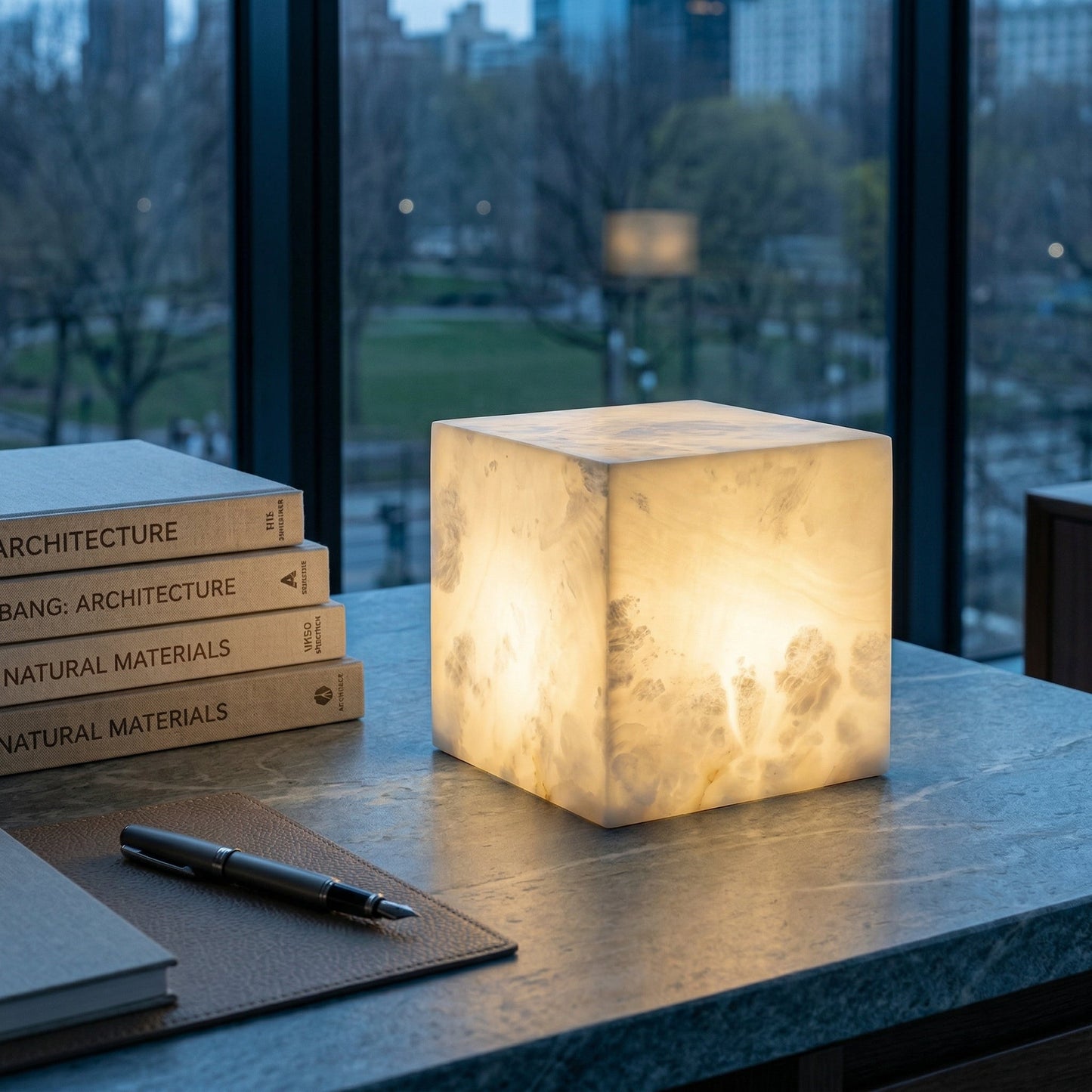 Alabaster Cubic Table Lamp
