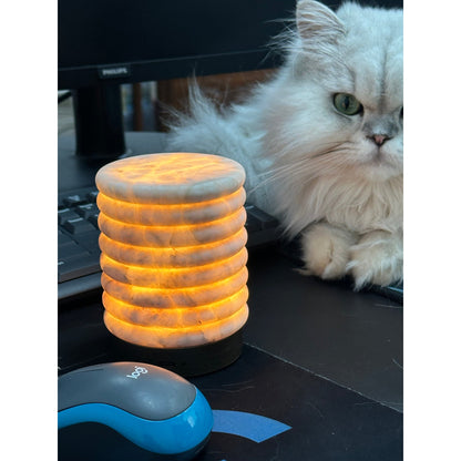 Alabaster Striped Table Lamp (Built-in Battery)