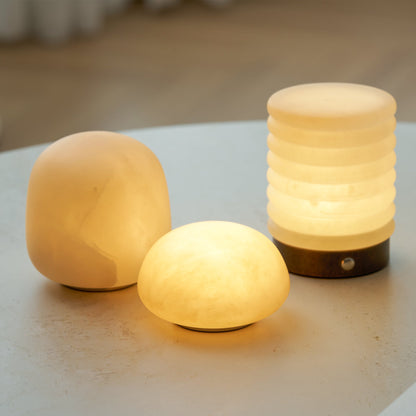 Alabaster Striped Table Lamp (Built-in Battery)