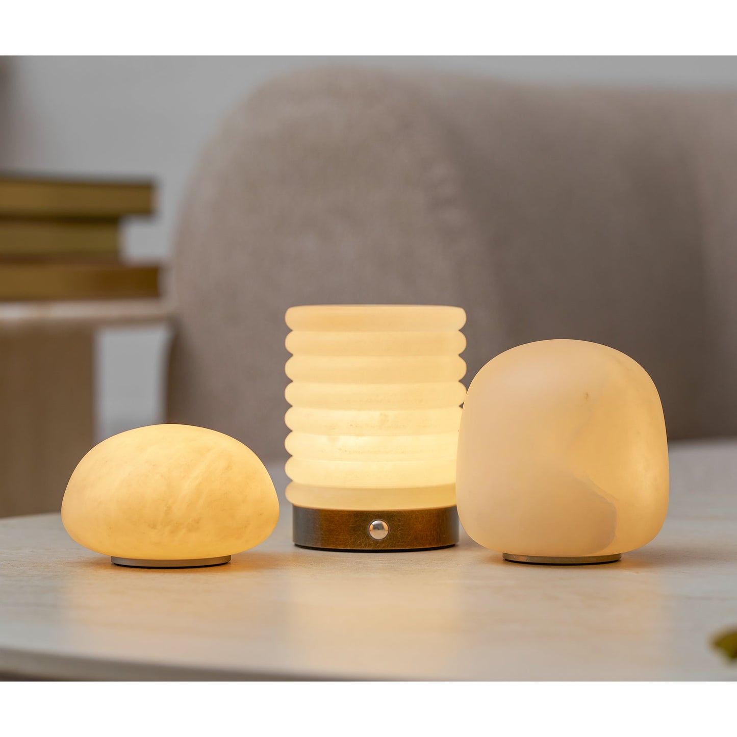 Alabaster Striped Table Lamp (Built-in Battery)