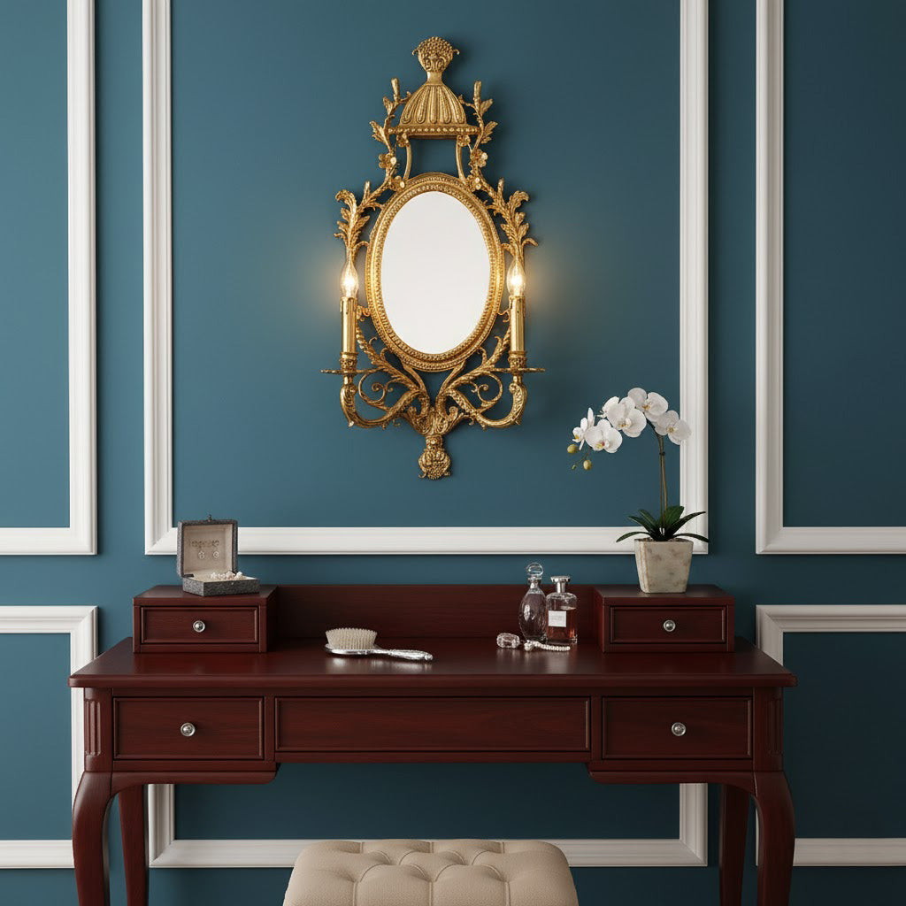 Brass Carved Mirror Wall Lamp
