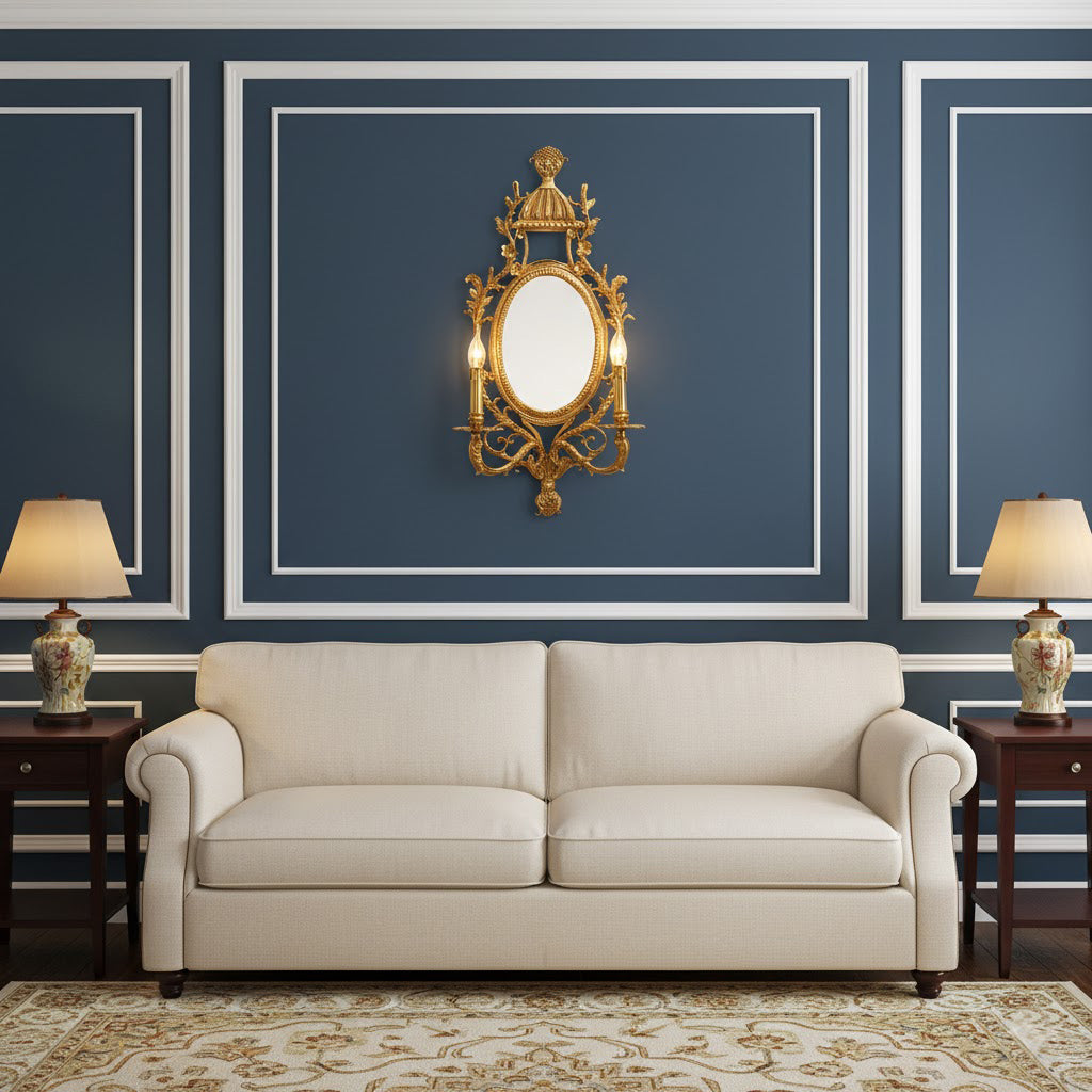 Brass Carved Mirror Wall Lamp