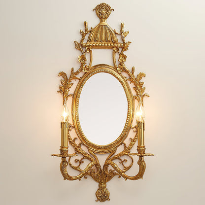 Brass Carved Mirror Wall Lamp