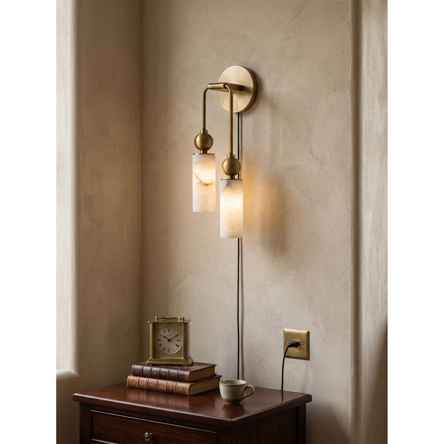 Harlin Alabaster Plug-in Wall Sconce