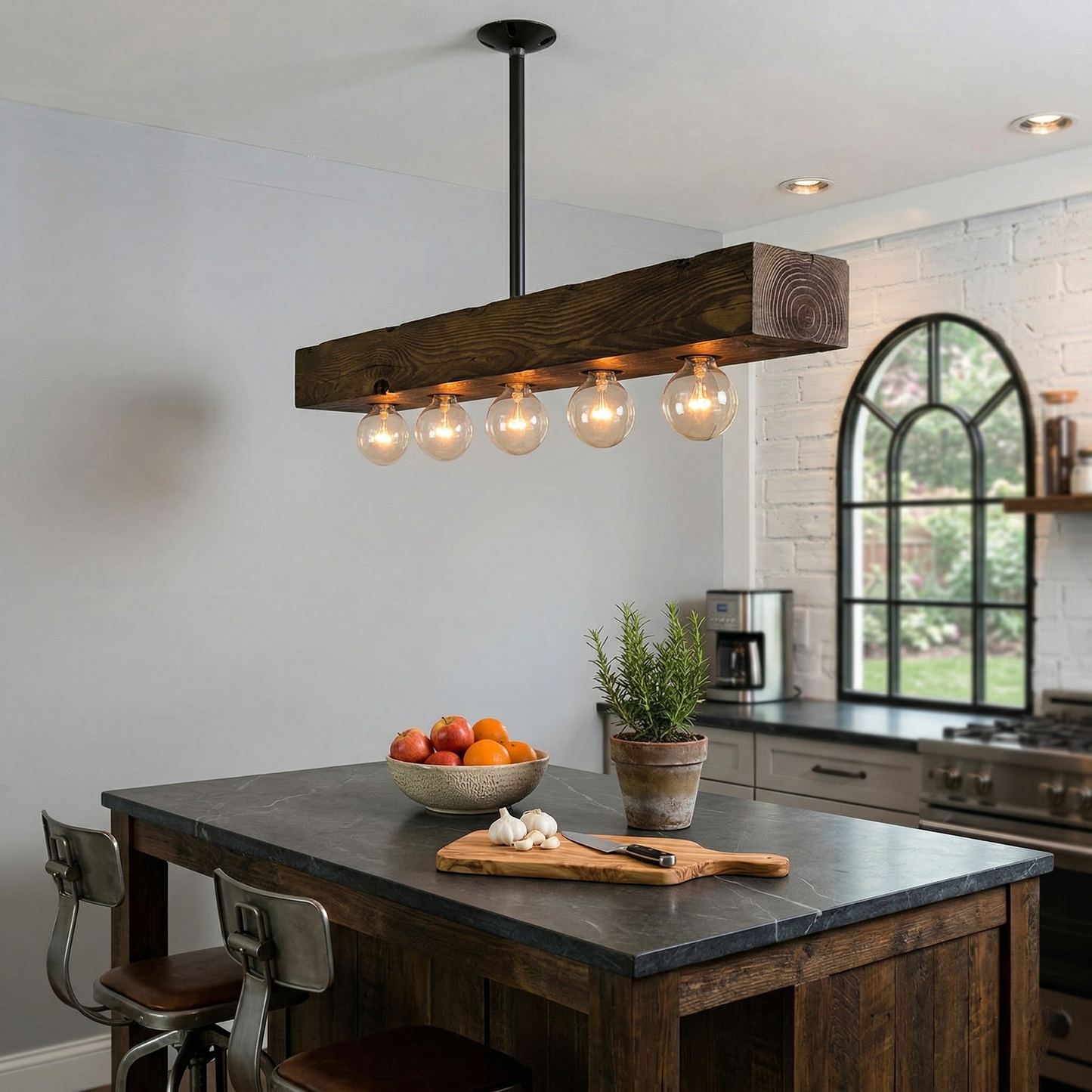 Wood-beam Island Chandelier