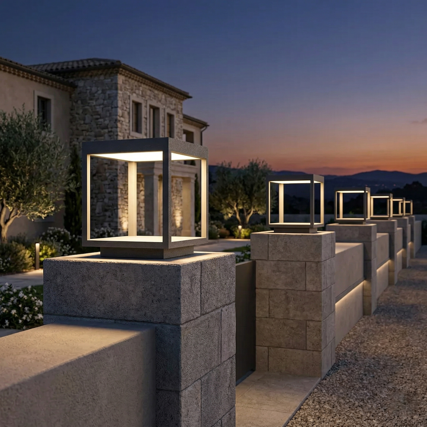 Square Frame Fence Post Outdoor Light