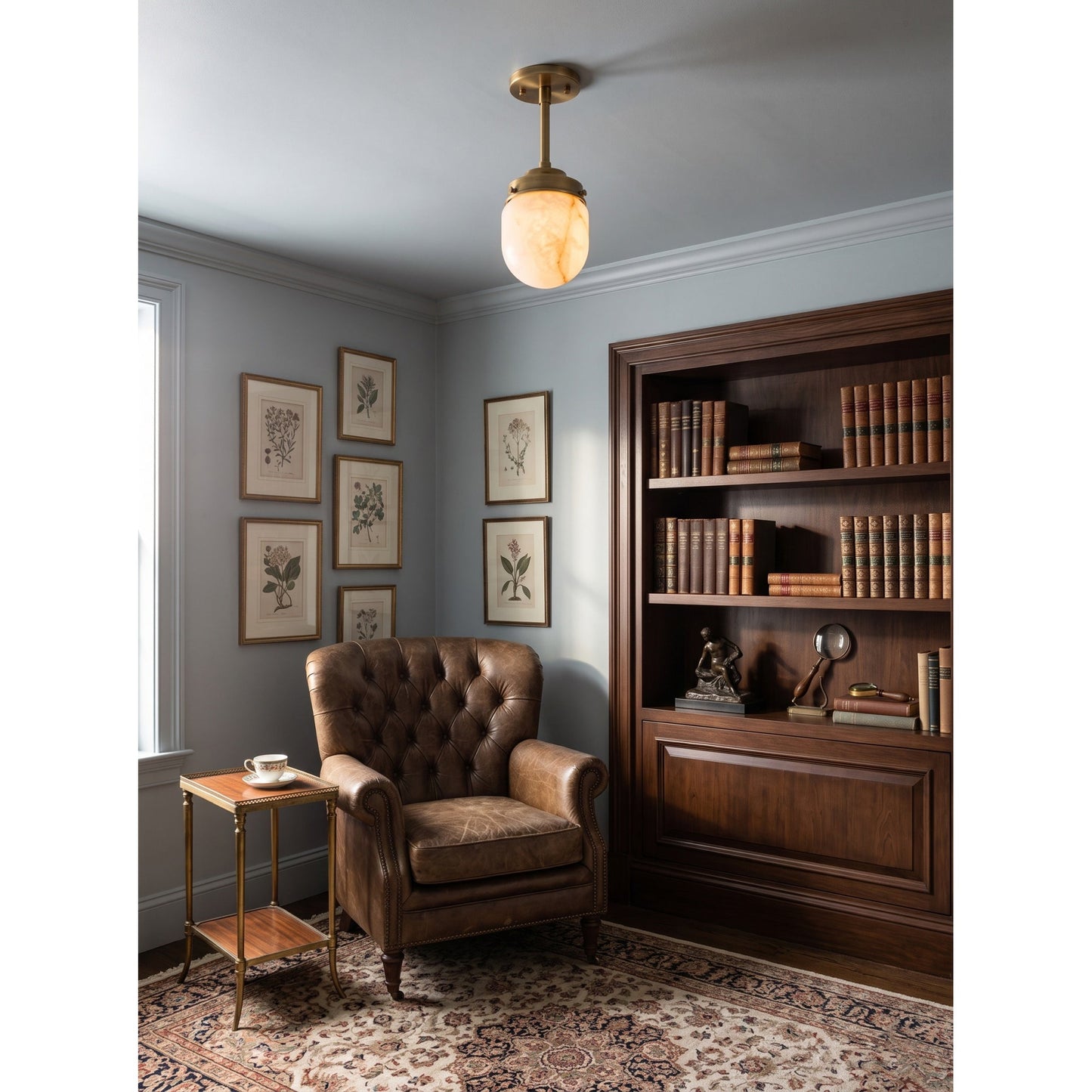 Bullet-shaped Alabaster Semi-Flush Mount Ceiling Light