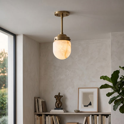 Bullet-shaped Alabaster Semi-Flush Mount Ceiling Light