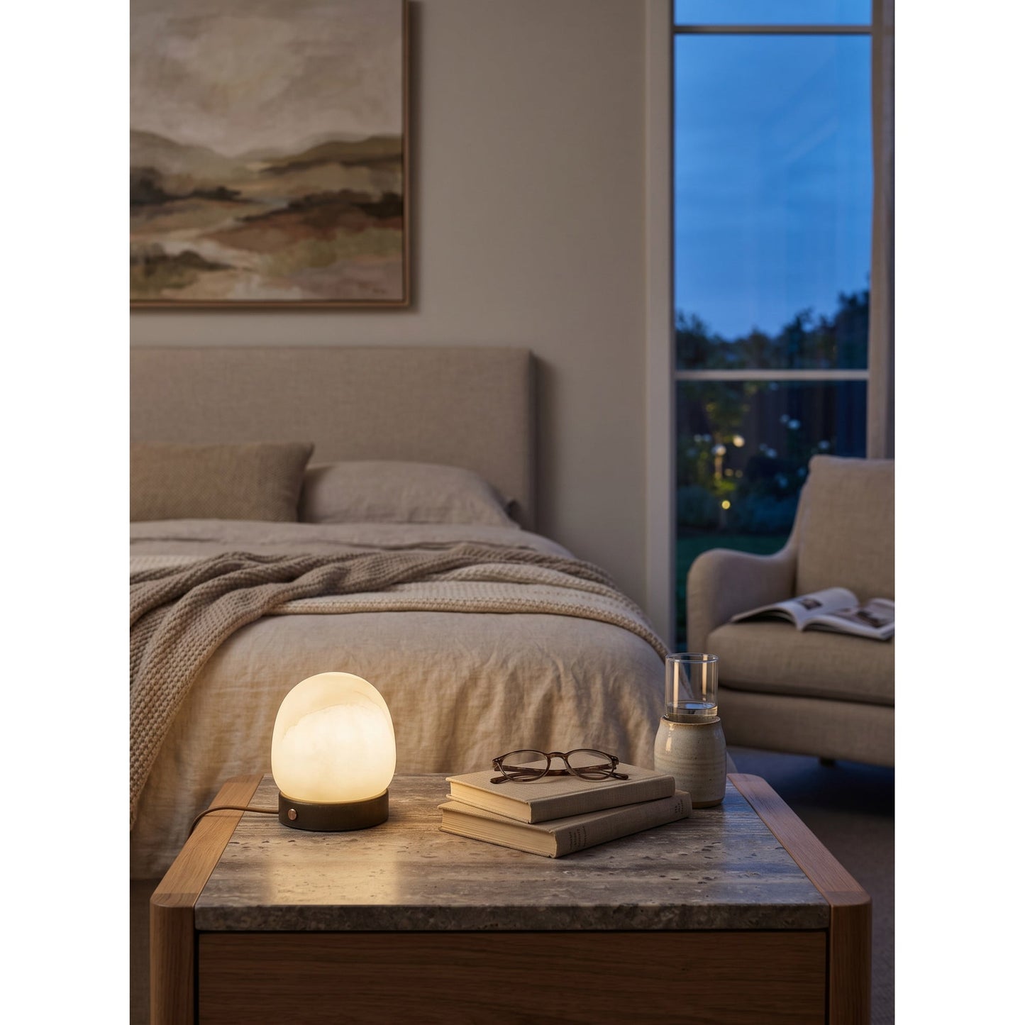 Deventer Glow Alabaster Table Lamp (Built-in Battery)