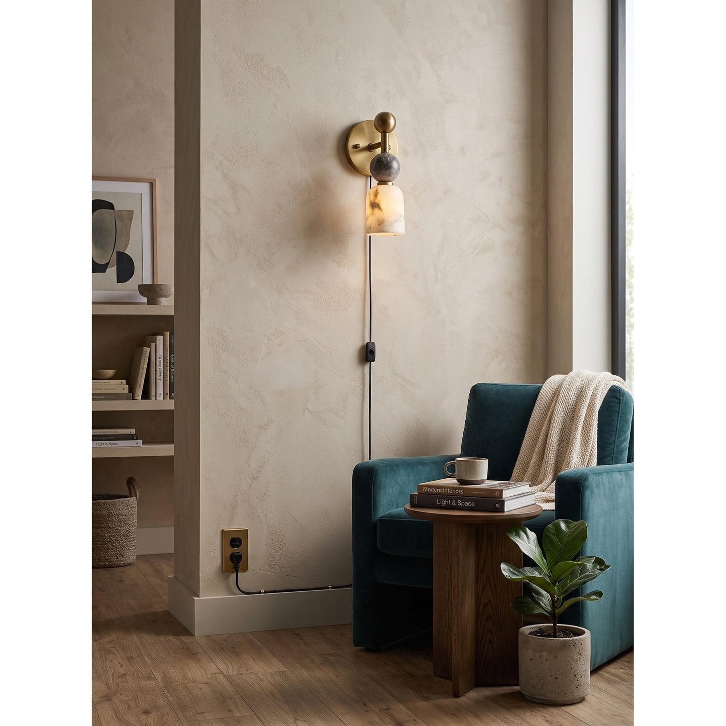 Elmis Alabaster Plug-in Wall Sconce