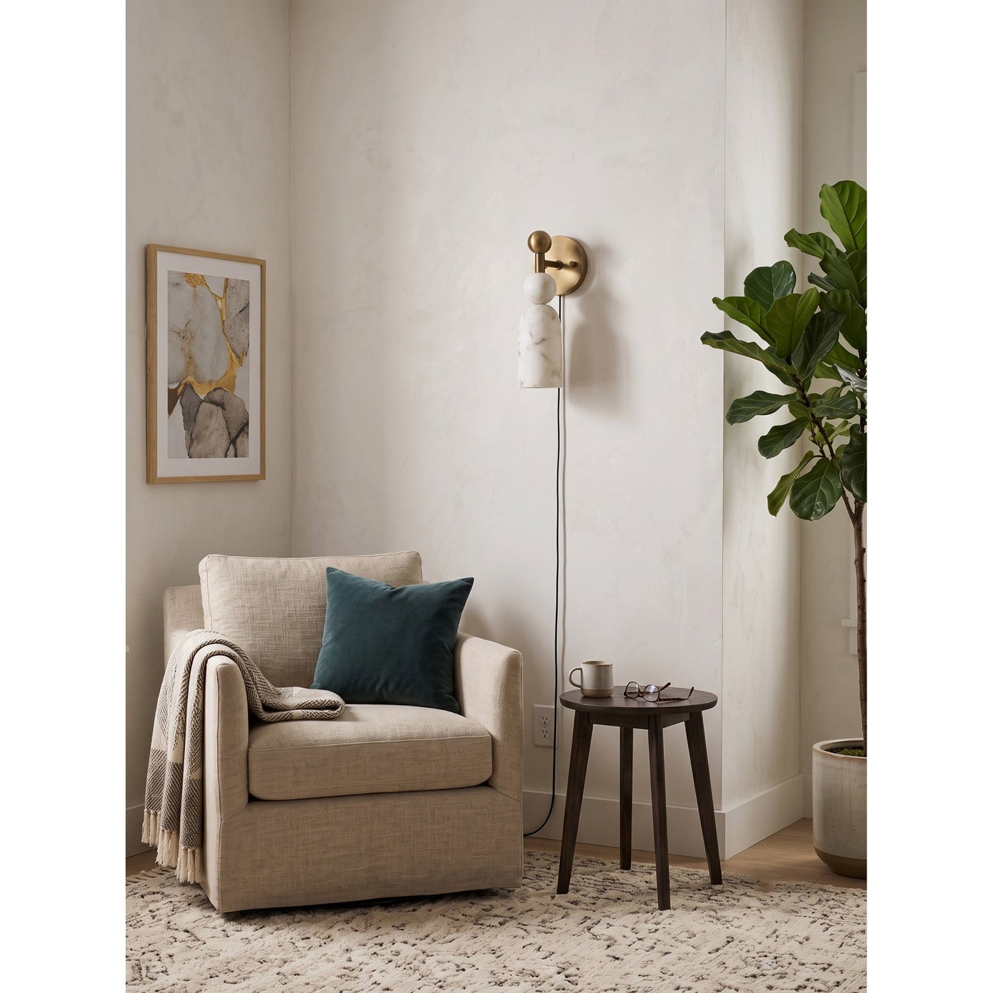 Elmis Alabaster Plug-in Wall Sconce