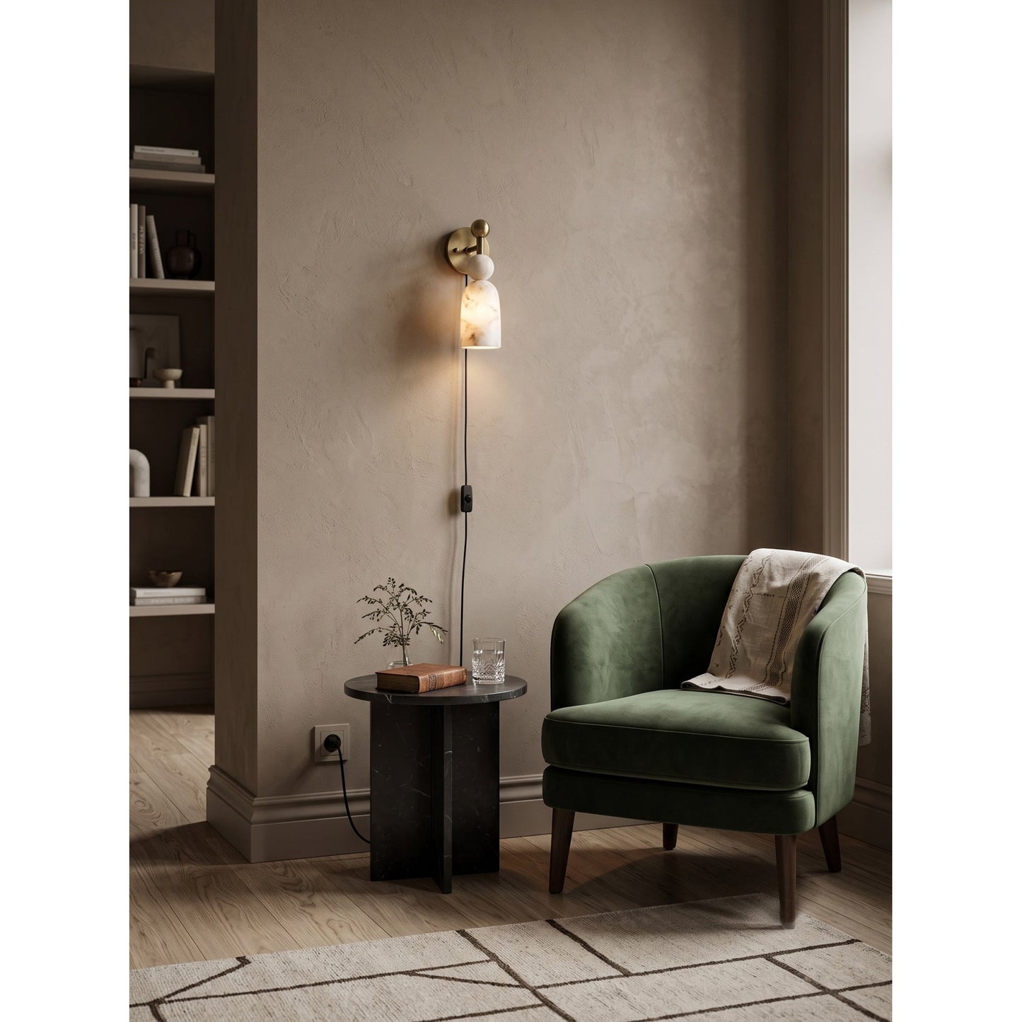 Elmis Alabaster Plug-in Wall Sconce
