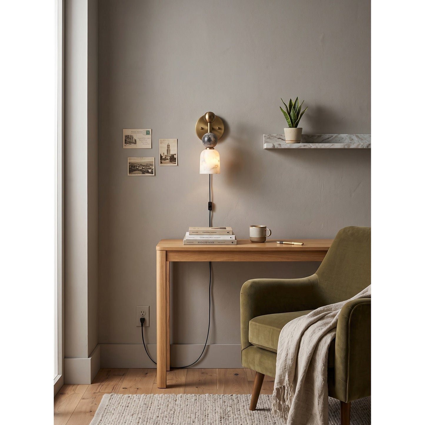 Elmis Alabaster Plug-in Wall Sconce