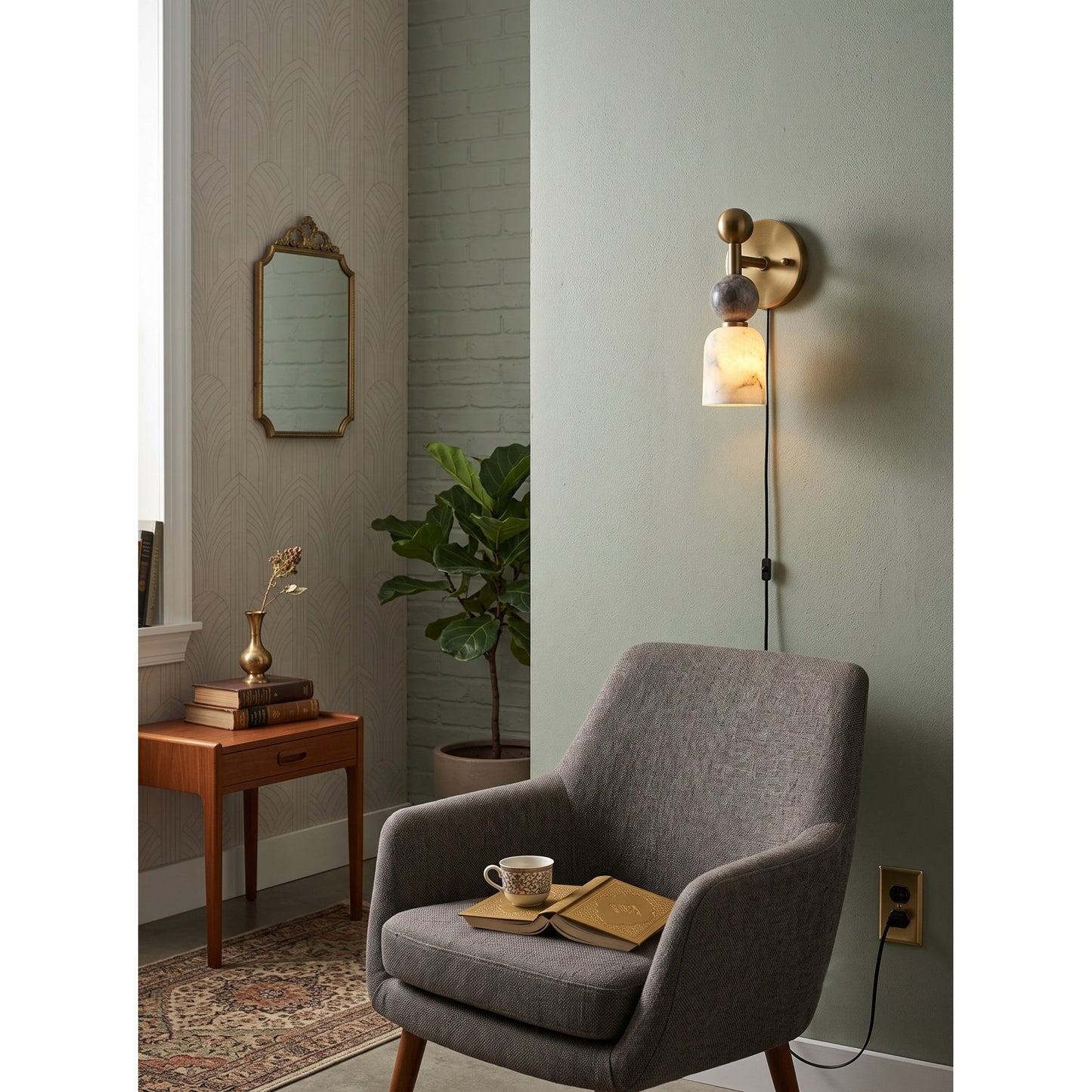 Elmis Alabaster Plug-in Wall Sconce