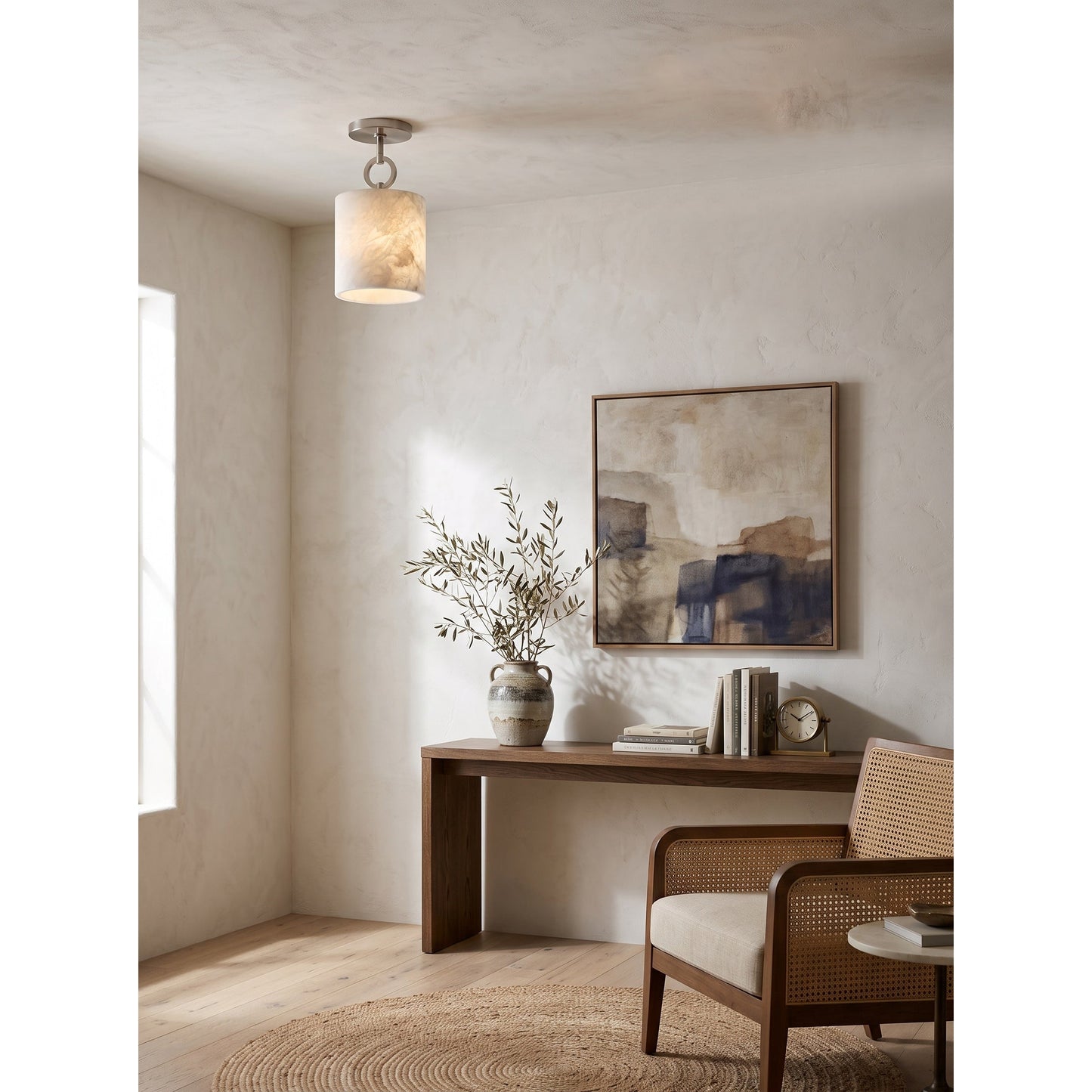 Nevara Circle Alabaster Flush Mount Ceiling Light