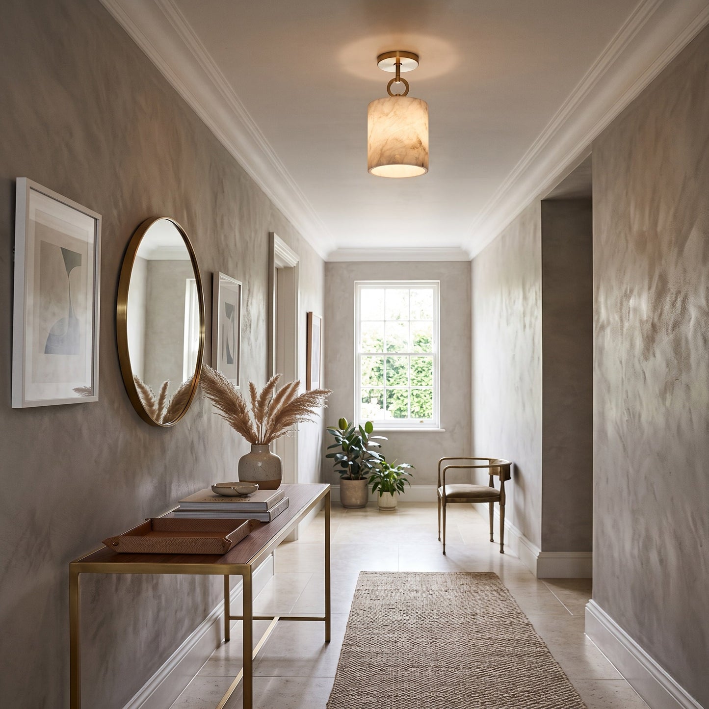 Nevara Circle Alabaster Flush Mount Ceiling Light