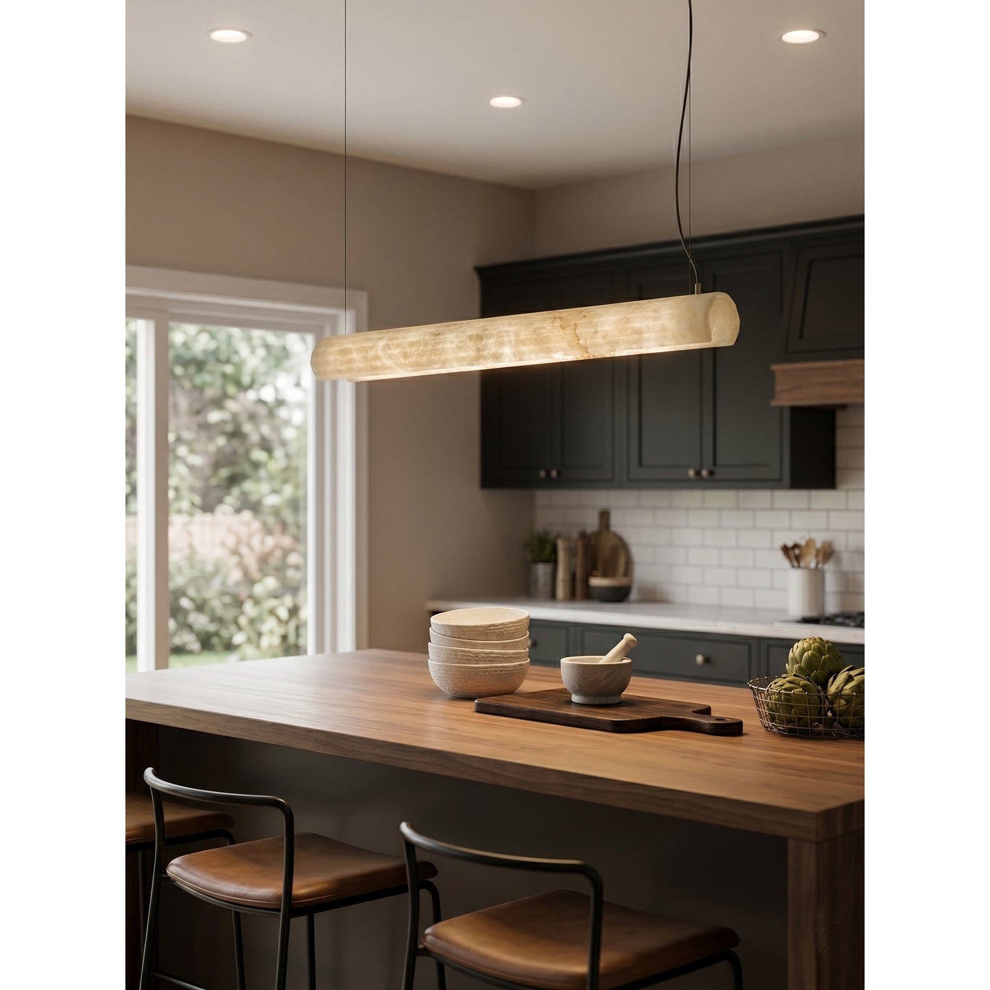 Horizontal Alabaster Roller Pendant Lamp