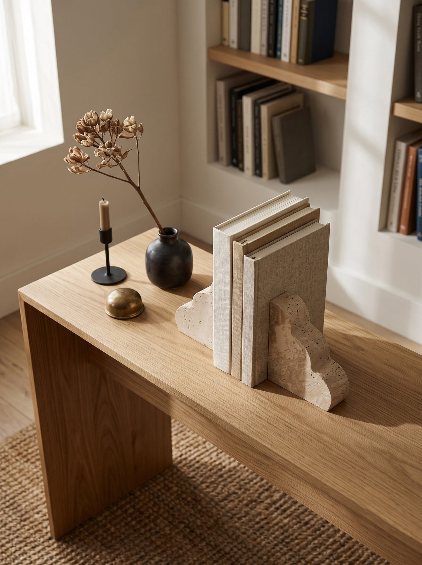 Solune Travertine Bookends