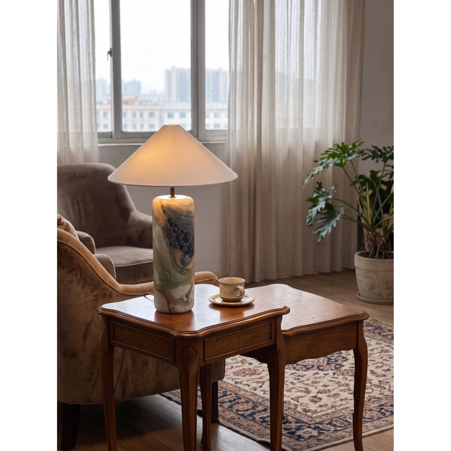 Tall Floral Marble Table Lamp