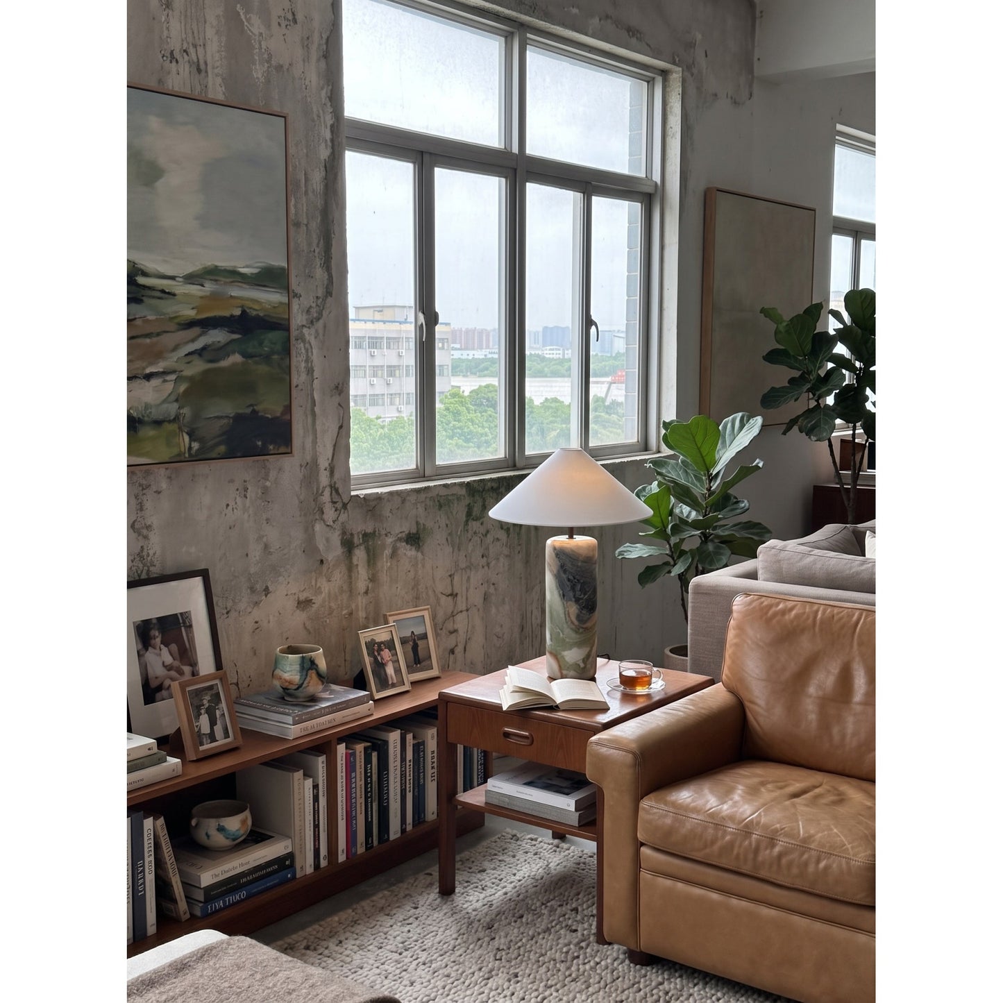 Tall Floral Marble Table Lamp