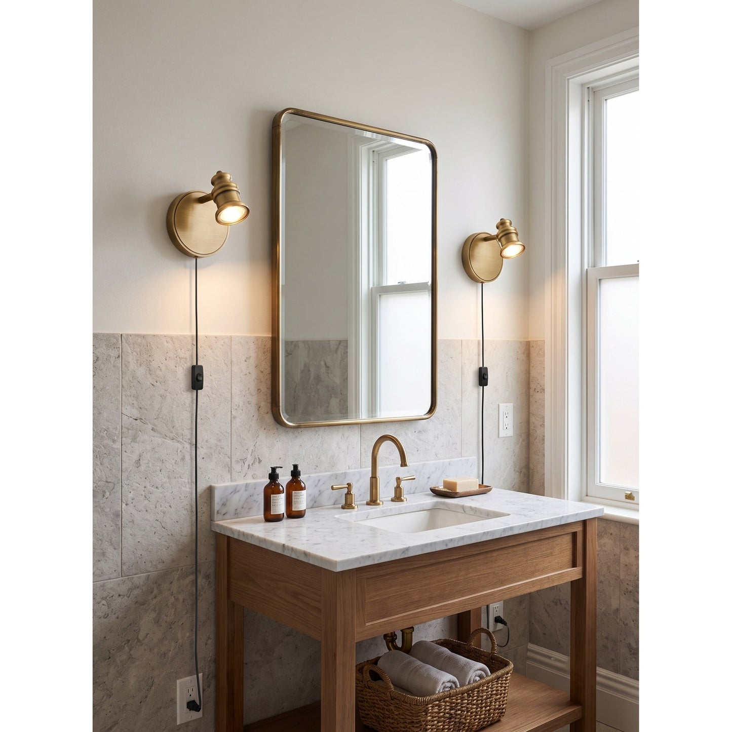 Doria Brass Plug-in Wall Sconce