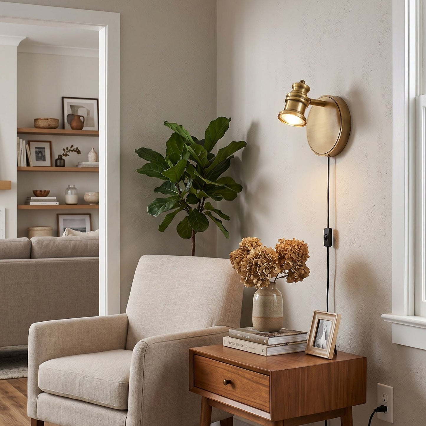 Doria Brass Plug-in Wall Sconce