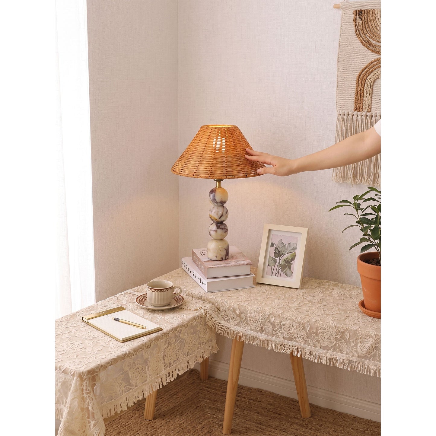Rattan Marble Table Lamp