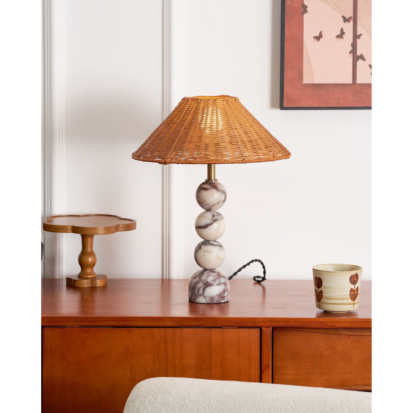 Rattan Marble Table Lamp