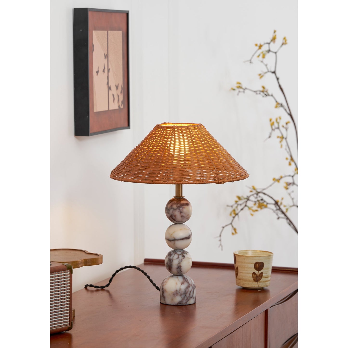 Rattan Marble Table Lamp