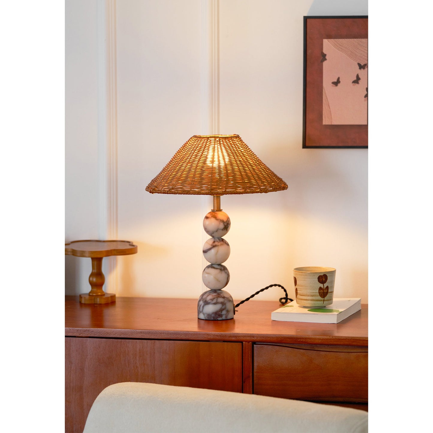 Rattan Marble Table Lamp