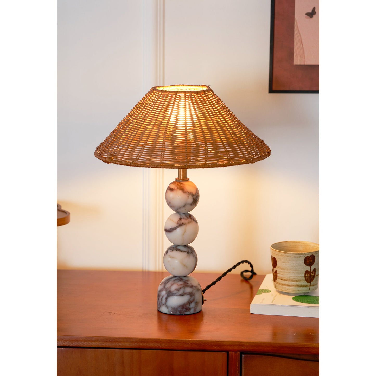 Rattan Marble Table Lamp