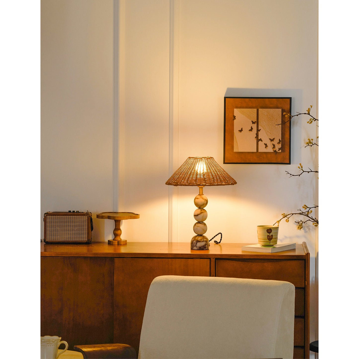 Rattan Marble Table Lamp
