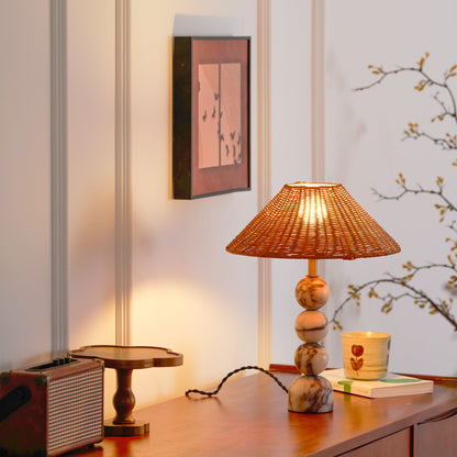 Rattan Marble Table Lamp