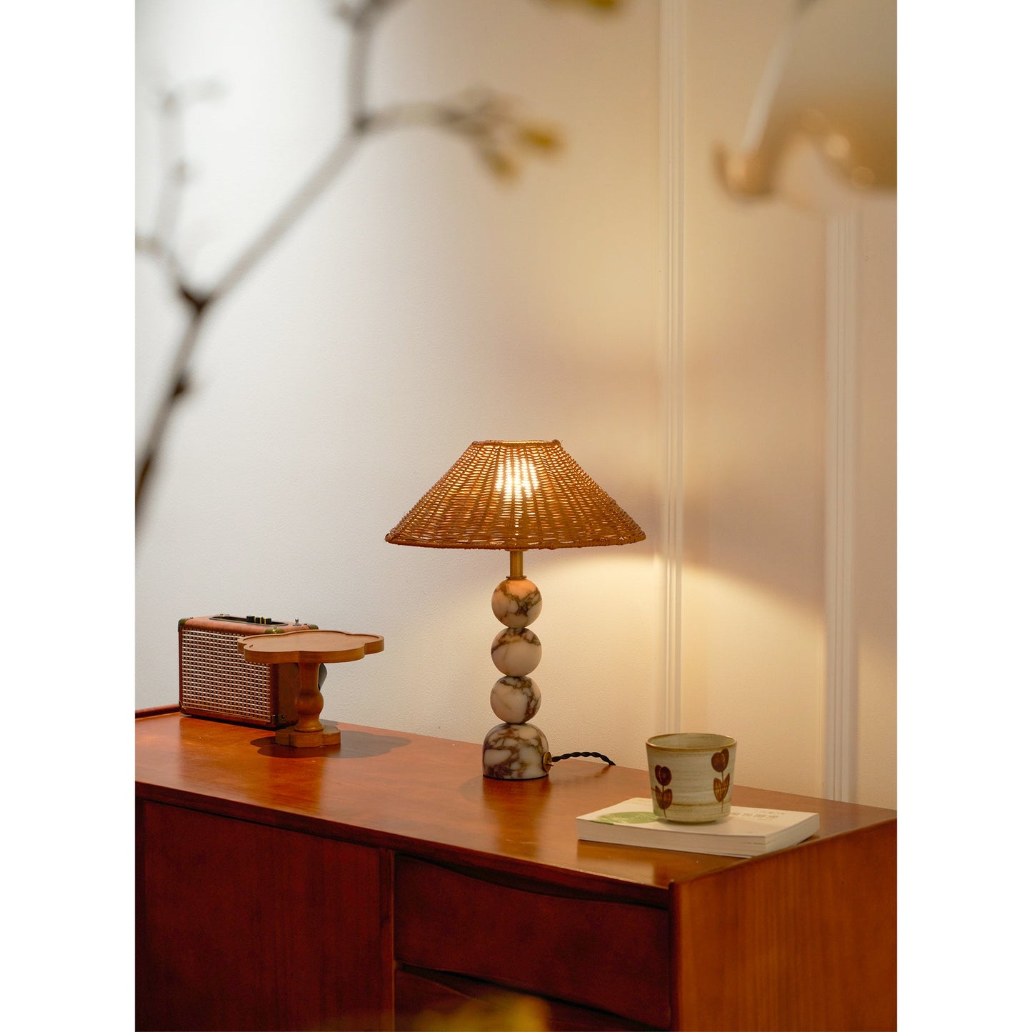 Rattan Marble Table Lamp