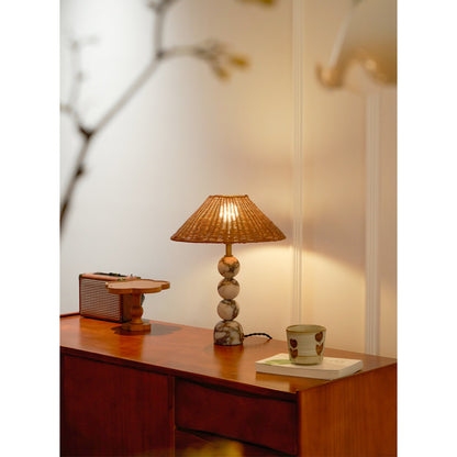 Rattan Marble Table Lamp