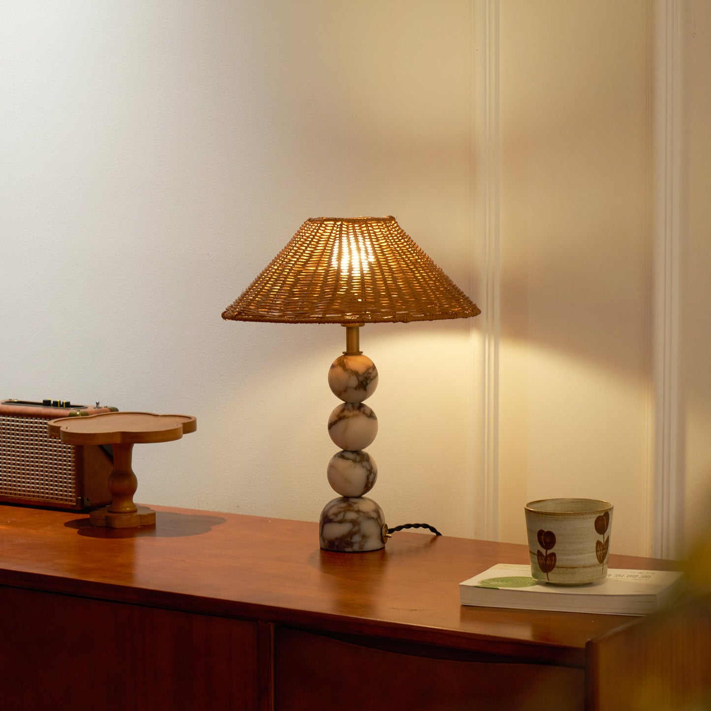 Rattan Marble Table Lamp