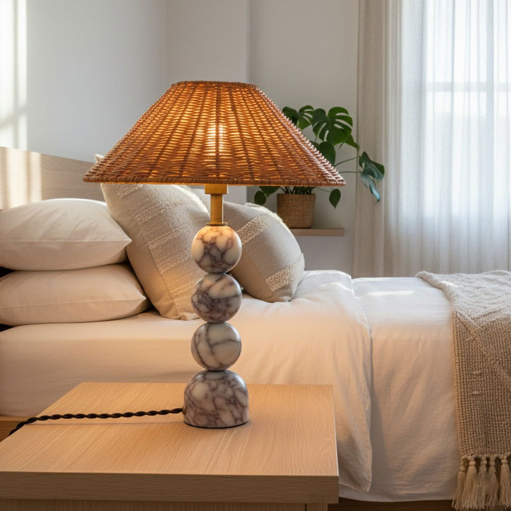 Rattan Marble Table Lamp