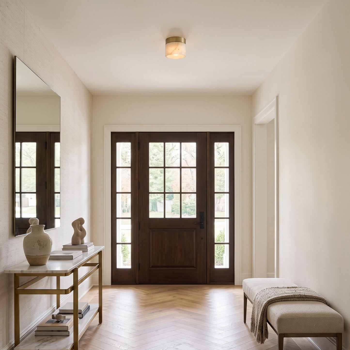 Round Alabaster Semi-Flush Mount