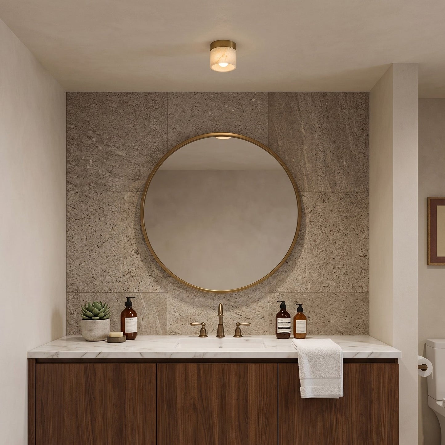 Round Alabaster Semi-Flush Mount
