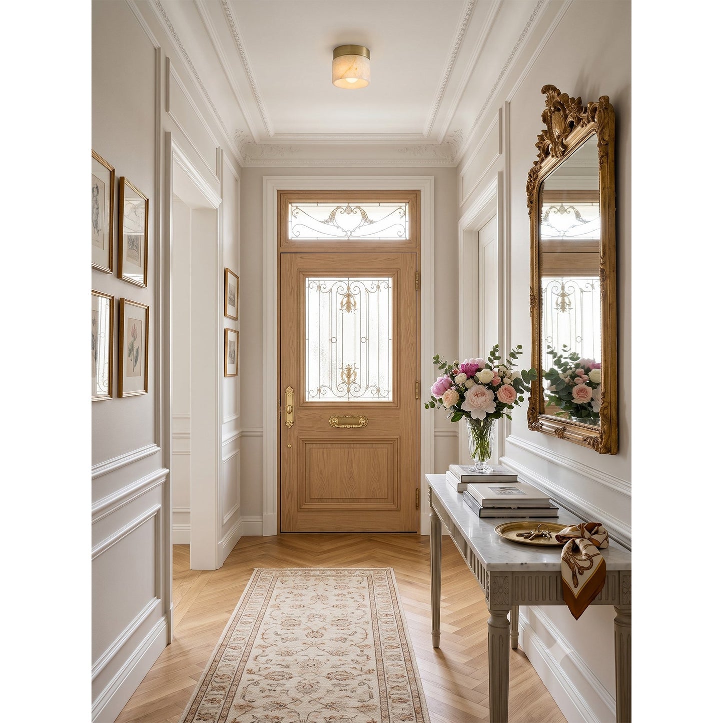 Round Alabaster Semi-Flush Mount