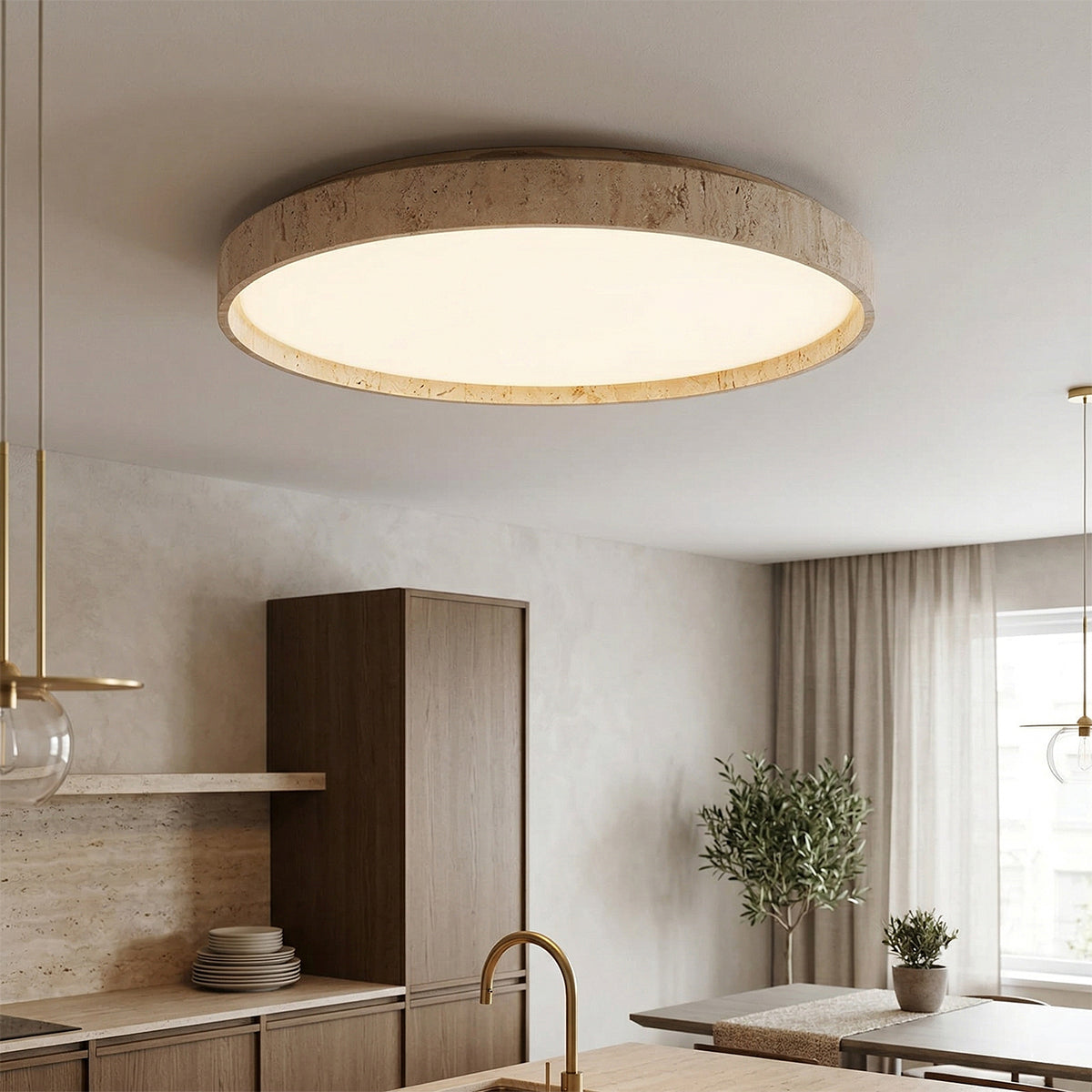 Ultra-thin Round Travertine Ceiling Lamp