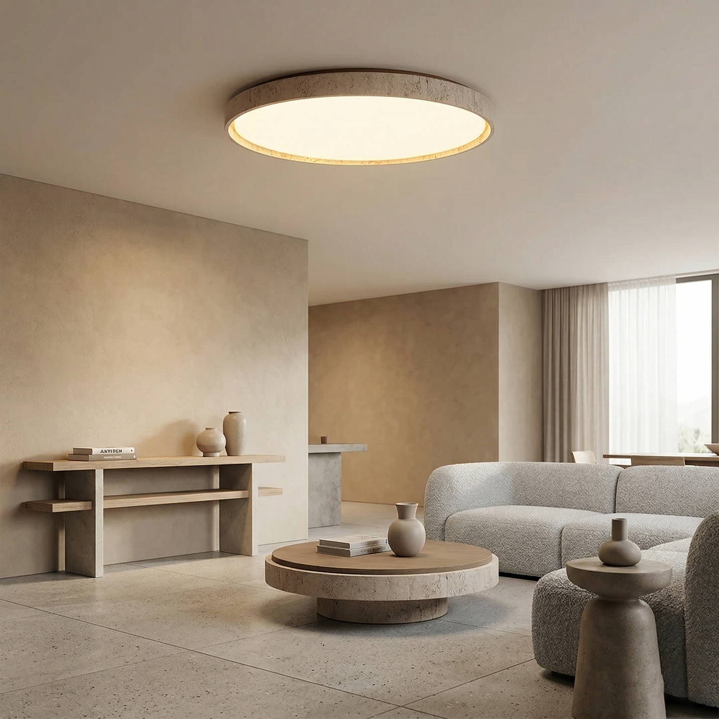 Ultra-thin Round Travertine Ceiling Lamp