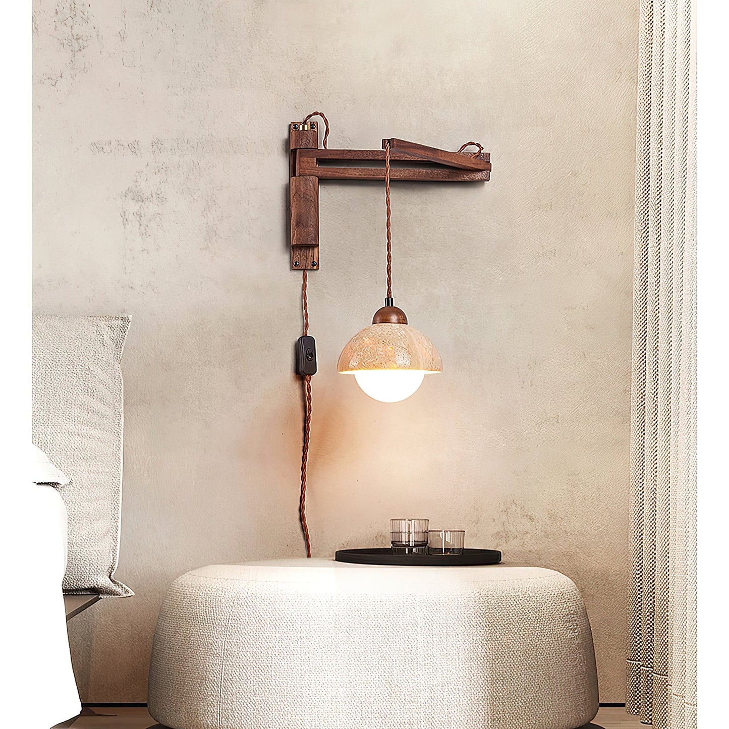 Riyn Travertine Swing Arm Plug-in Sconce