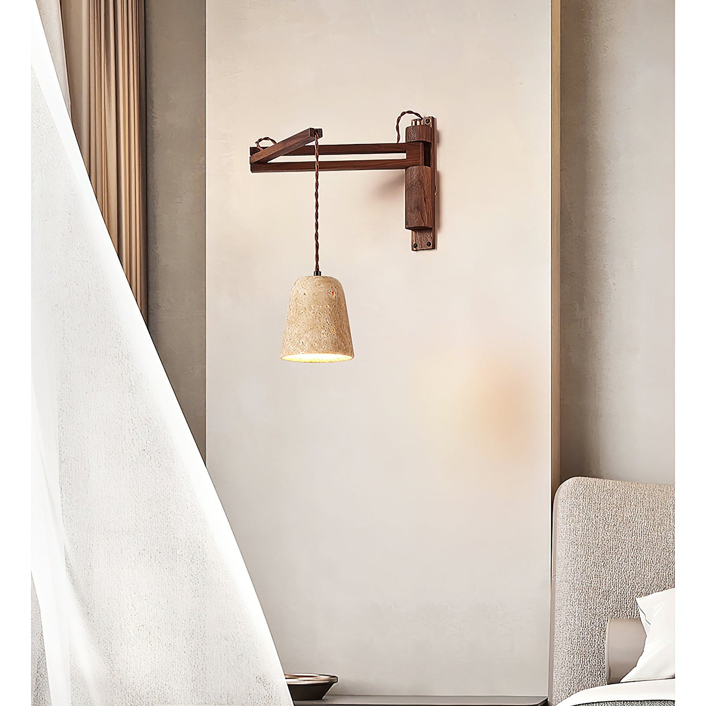 Riyn Travertine Swing Arm Plug-in Sconce